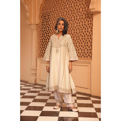 Sheetal Batra Amani Daisy Ivory A-Line Kurta with Salwar and Dupatta (Set of 3)