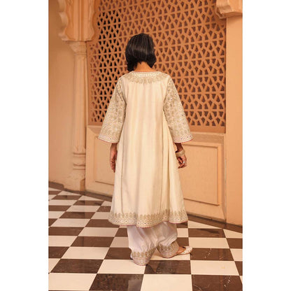 Sheetal Batra Amani Daisy Ivory A-Line Kurta with Salwar and Dupatta (Set of 3)