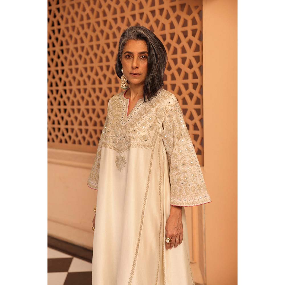 Sheetal Batra Amani Daisy Ivory A-Line Kurta with Salwar and Dupatta (Set of 3)