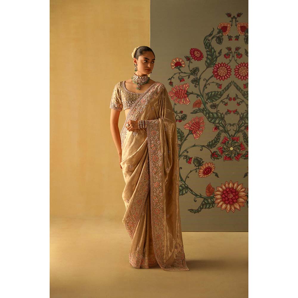 Sheetal Batra Zeenat Gold Saree with Stitched Blouse
