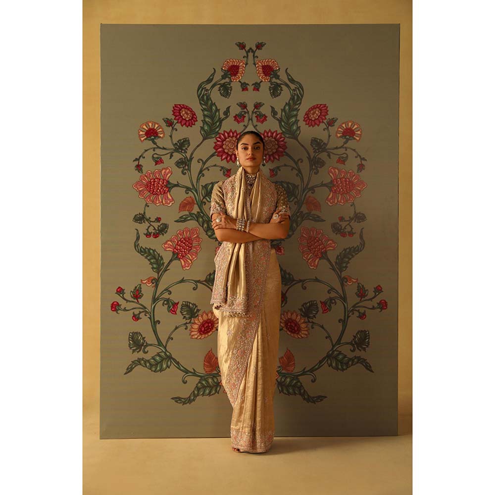 Sheetal Batra Zeenat Gold Saree with Stitched Blouse