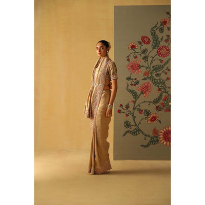 Sheetal Batra Zeenat Gold Saree with Stitched Blouse