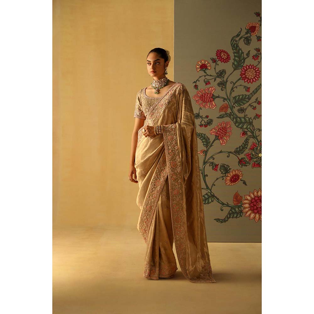 Sheetal Batra Zeenat Gold Saree with Stitched Blouse
