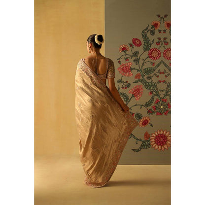 Sheetal Batra Zeenat Gold Saree with Stitched Blouse