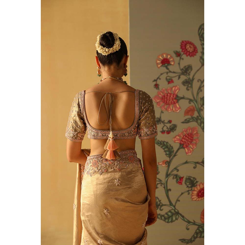 Sheetal Batra Zeenat Gold Saree with Stitched Blouse