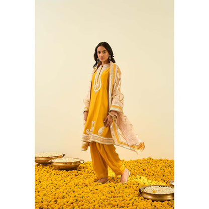 Sheetal Batra Yellow Short Kurta with Salwar and Dupatta (Set of 3)