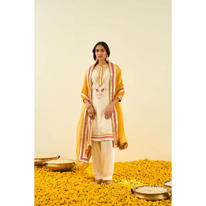 Sheetal Batra Ivory Short Kurta with Salwar and Dupatta (Set of 3)