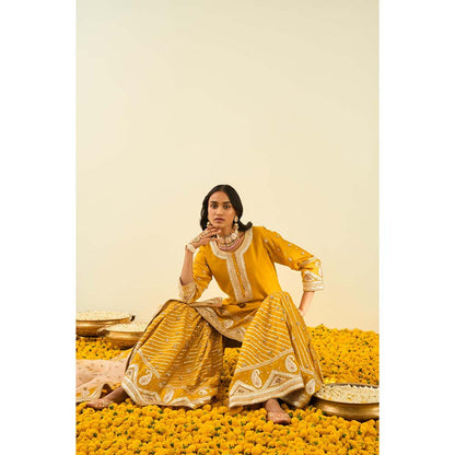 Sheetal Batra Mustard Kurta with Sharara and Dupatta (Set of 3)