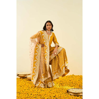 Sheetal Batra Mustard Kurta with Sharara and Dupatta (Set of 3)