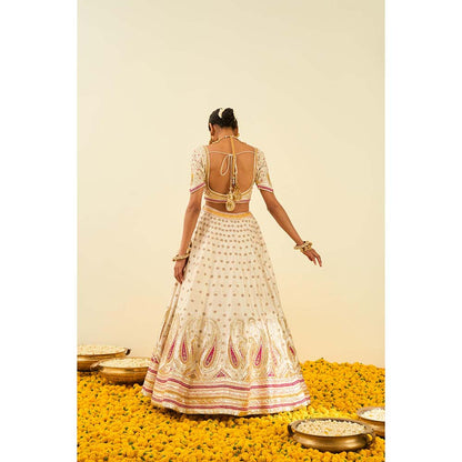 Sheetal Batra Cream Lehenga with Blouse and Dupatta (Set of 3)