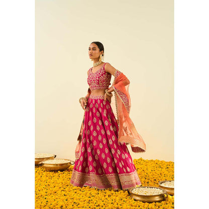 Sheetal Batra Pink Lehenga with Blouse, Dupatta and Belt (Set of 3)