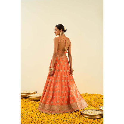 Sheetal Batra Orange Lehenga with Blouse, Dupatta and Belt (Set of 3)