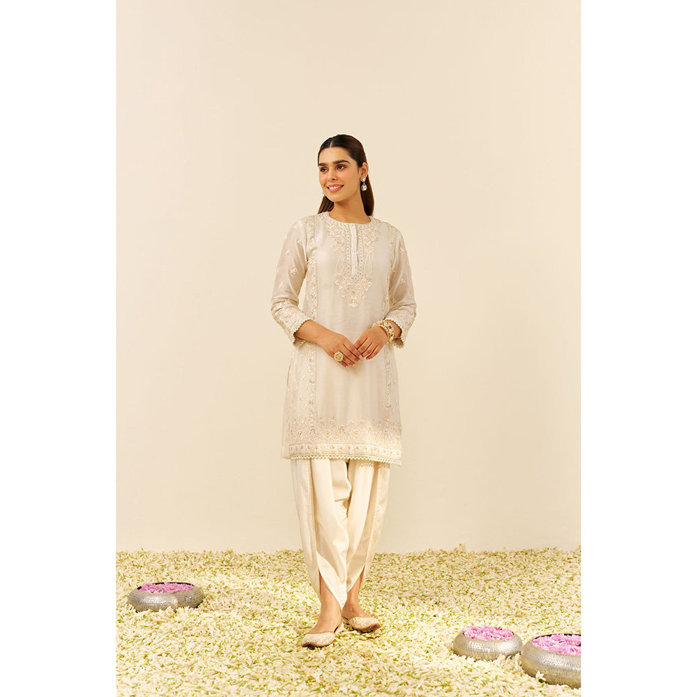 Sheetal Batra Ivory Zaisha Short Kurta with Dhoti and Dupatta (Set of 3)