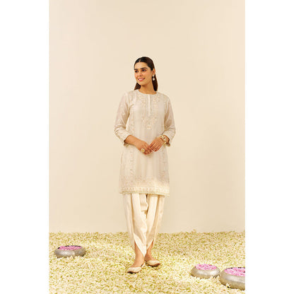 Sheetal Batra Ivory Zaisha Short Kurta with Dhoti and Dupatta (Set of 3)