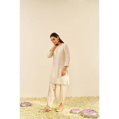 Sheetal Batra Ivory Zaisha Short Kurta with Dhoti and Dupatta (Set of 3)