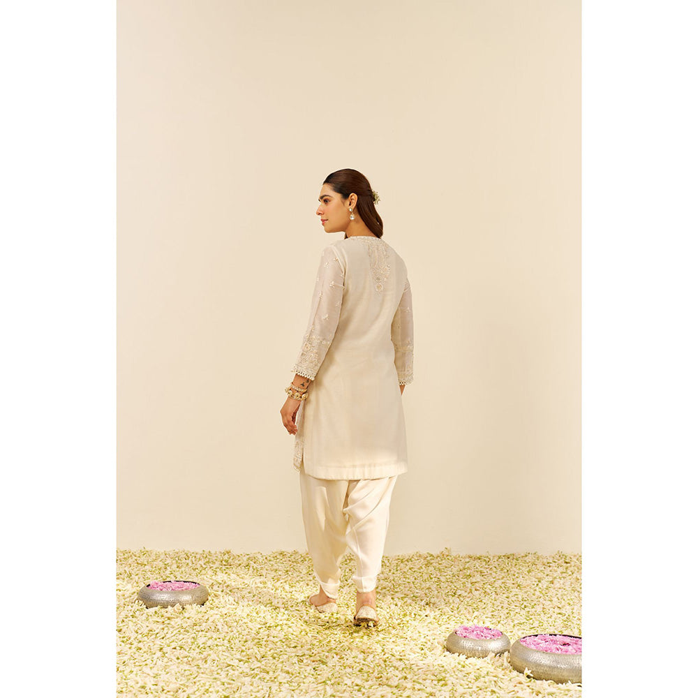 Sheetal Batra Ivory Zaisha Short Kurta with Dhoti and Dupatta (Set of 3)