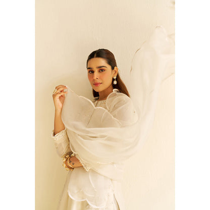 Sheetal Batra Ivory Zaisha Short Kurta with Dhoti and Dupatta (Set of 3)