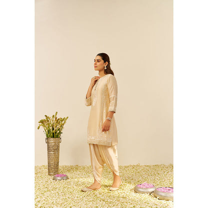 Sheetal Batra Beige Zahra Short Kurta with Dhoti and Dupatta (Set of 3)