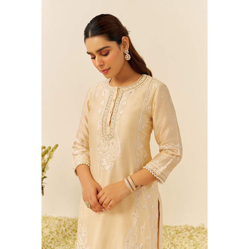 Sheetal Batra Beige Zahra Short Kurta with Dhoti and Dupatta (Set of 3)