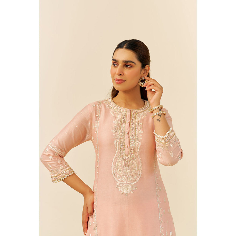 Sheetal Batra Pink Zahra Short Kurta with Dhoti and Dupatta (Set of 3)