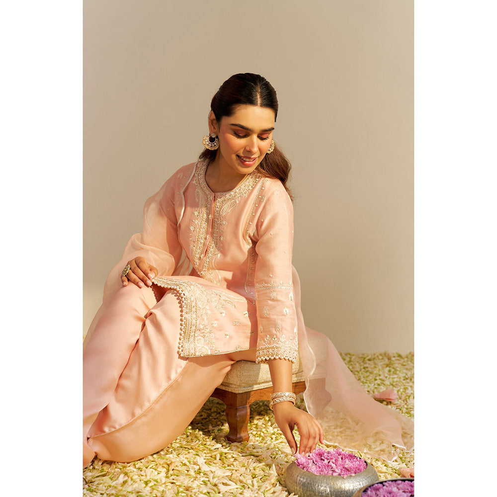 Sheetal Batra Pink Zahra Short Kurta with Dhoti and Dupatta (Set of 3)