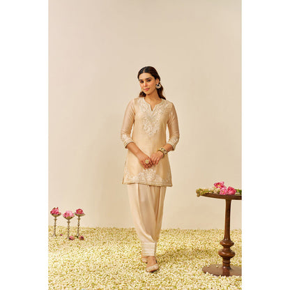 Sheetal Batra Beige Haniya Short Kurta with Salwar and Dupatta (Set of 3)