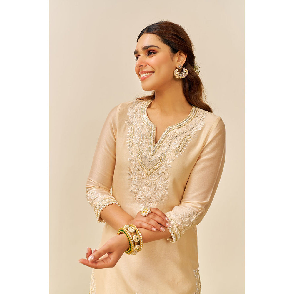 Sheetal Batra Beige Haniya Short Kurta with Salwar and Dupatta (Set of 3)