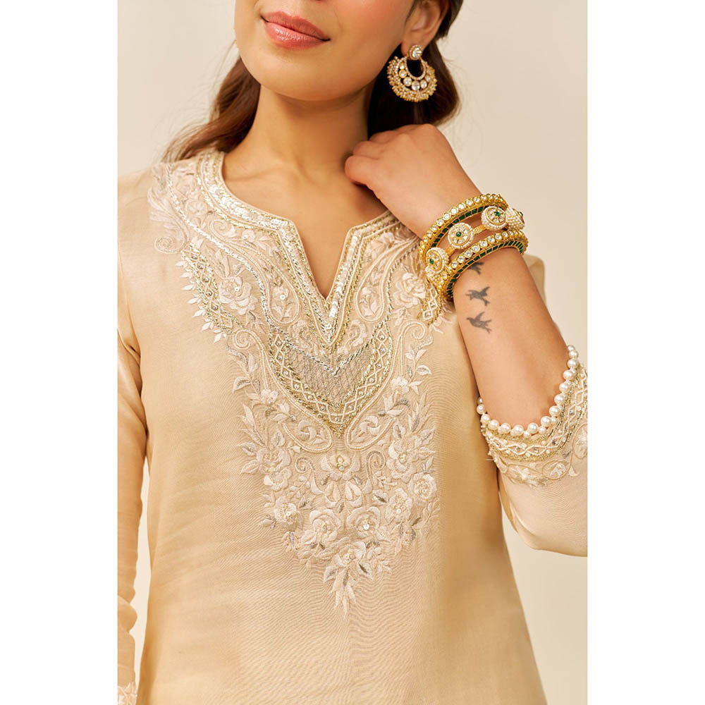 Sheetal Batra Beige Haniya Short Kurta with Salwar and Dupatta (Set of 3)