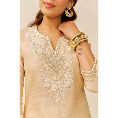 Sheetal Batra Beige Haniya Short Kurta with Salwar and Dupatta (Set of 3)