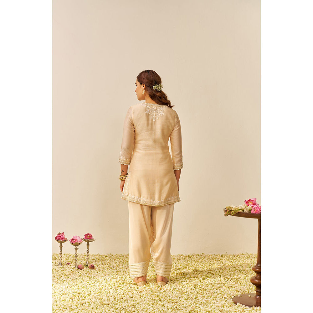 Sheetal Batra Beige Haniya Short Kurta with Salwar and Dupatta (Set of 3)