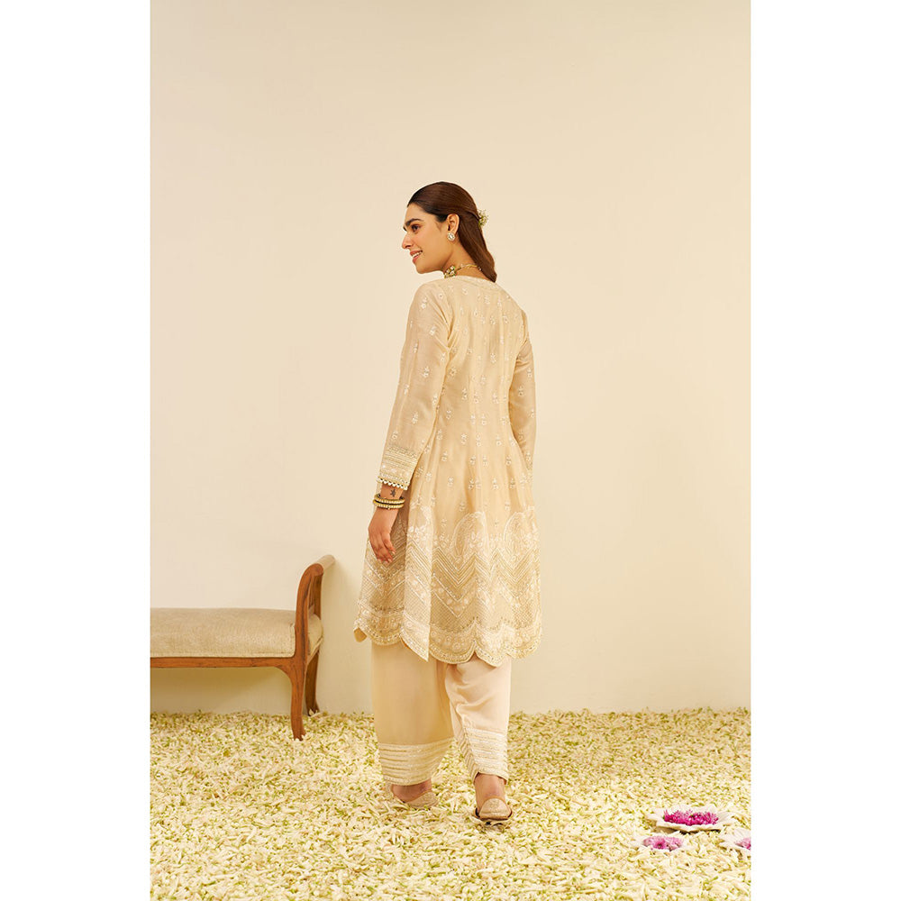 Sheetal Batra Beige Meeram Short Kurta with Salwar and Dupatta (Set of 3)