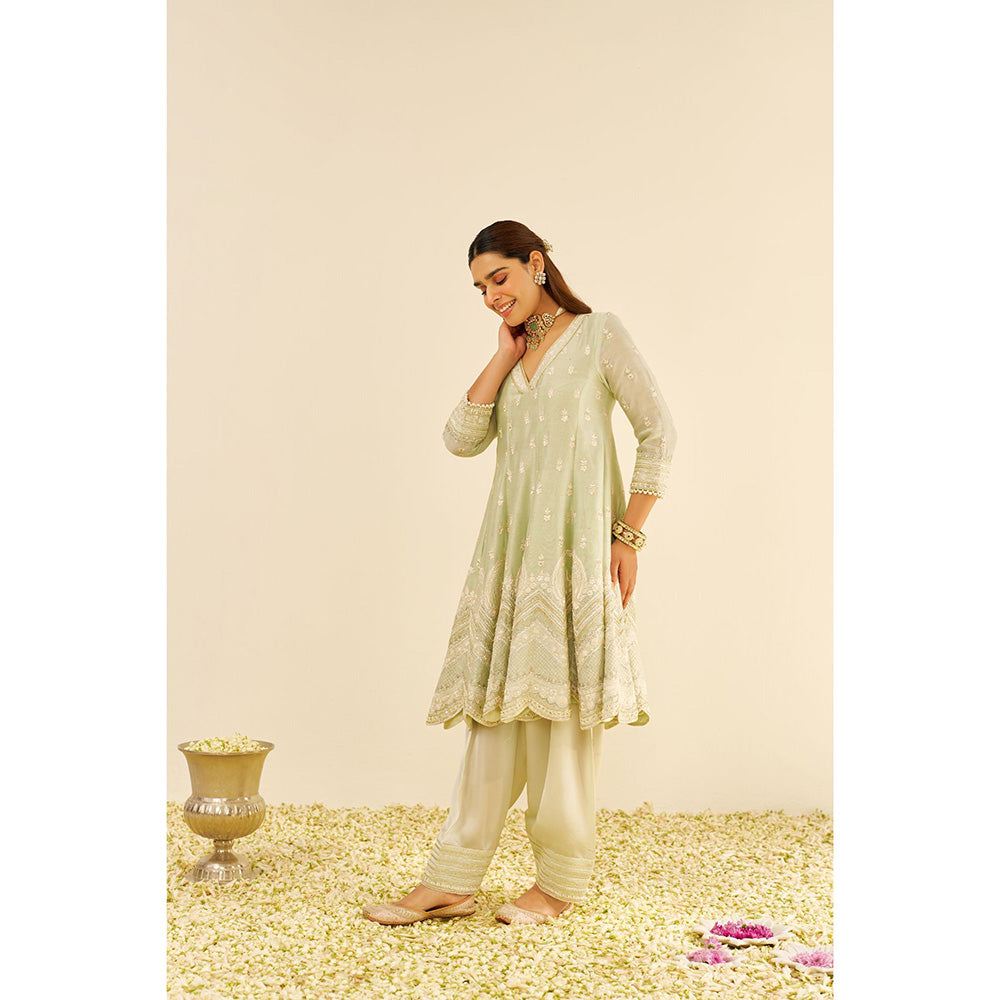 Sheetal Batra Green Meeram Short Kurta with Salwar and Dupatta (Set of 3)