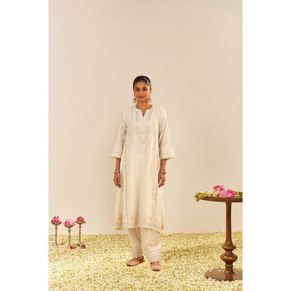 Sheetal Batra Ivory Maziya Long Kurta with Salwar and Dupatta (Set of 3)
