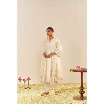 Sheetal Batra Ivory Maziya Long Kurta with Salwar and Dupatta (Set of 3)