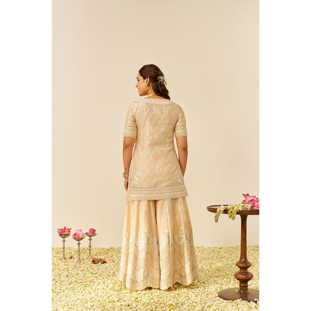 Sheetal Batra Beige Sameeha Short Kurta with Sharara and Dupatta (Set of 3)