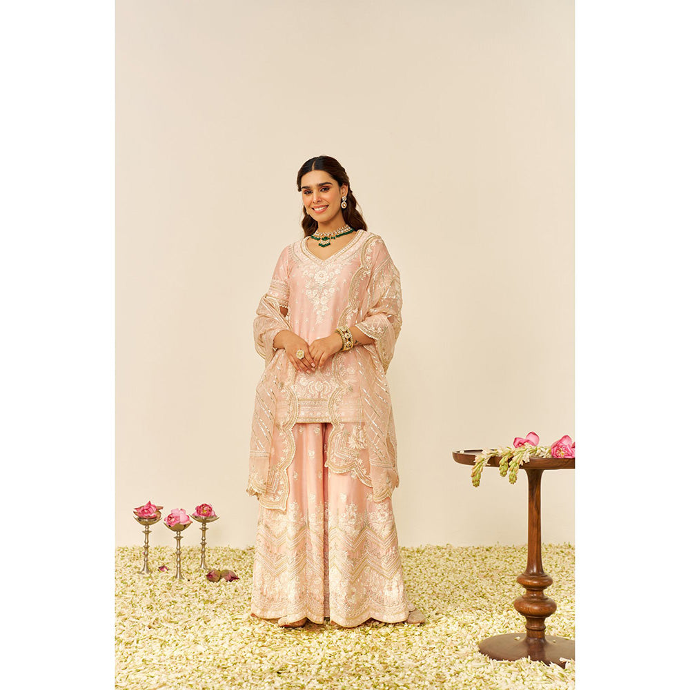Sheetal Batra Pink Sameeha Short Kurta with Sharara and Dupatta (Set of 3)