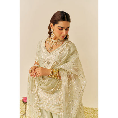 Sheetal Batra Green Sameeha Short Kurta with Sharara and Dupatta (Set of 3)