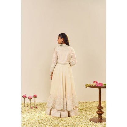 Sheetal Batra Ivory Ameena Long Angarkha with Lehenga and Dupatta (Set of 3)