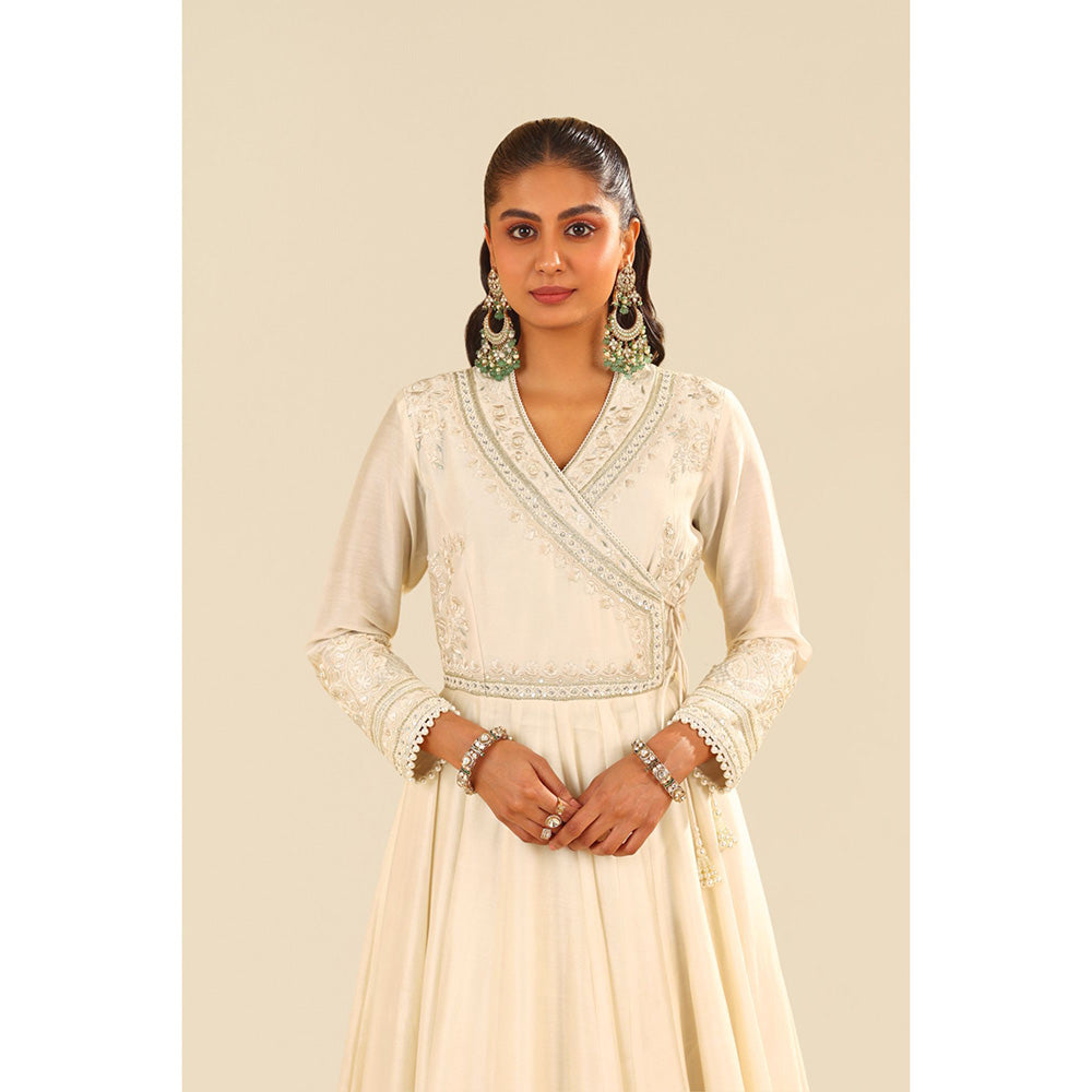 Sheetal Batra Ivory Ameena Long Angarkha with Lehenga and Dupatta (Set of 3)