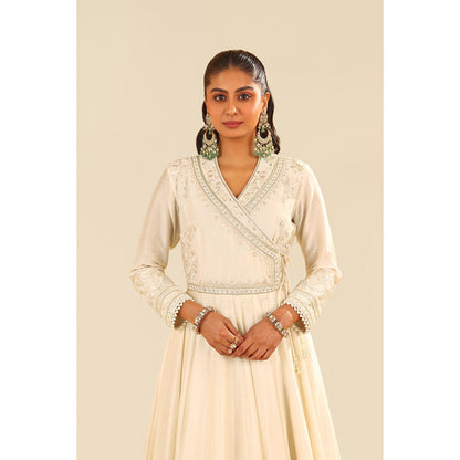 Sheetal Batra Ivory Ameena Long Angarkha with Lehenga and Dupatta (Set of 3)
