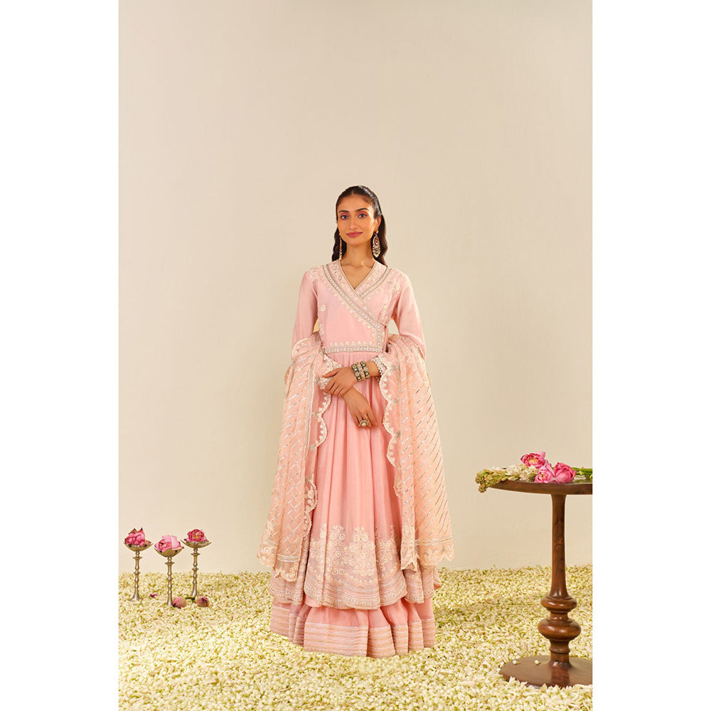 Sheetal Batra Pink Ameena Long Angarkha with Lehenga and Dupatta (Set of 3)