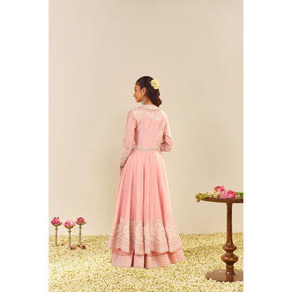 Sheetal Batra Pink Ameena Long Angarkha with Lehenga and Dupatta (Set of 3)