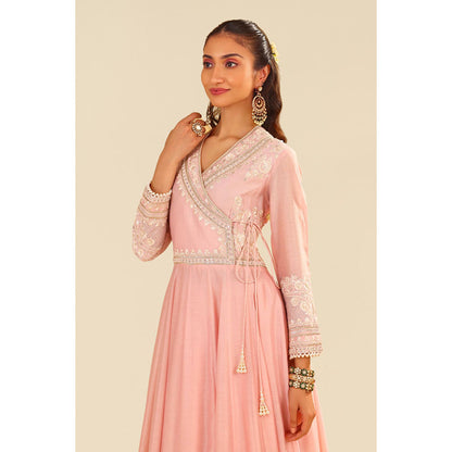 Sheetal Batra Pink Ameena Long Angarkha with Lehenga and Dupatta (Set of 3)
