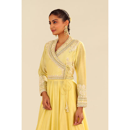 Sheetal Batra Yellow Ameena Long Angarkha with Lehenga and Dupatta (Set of 3)