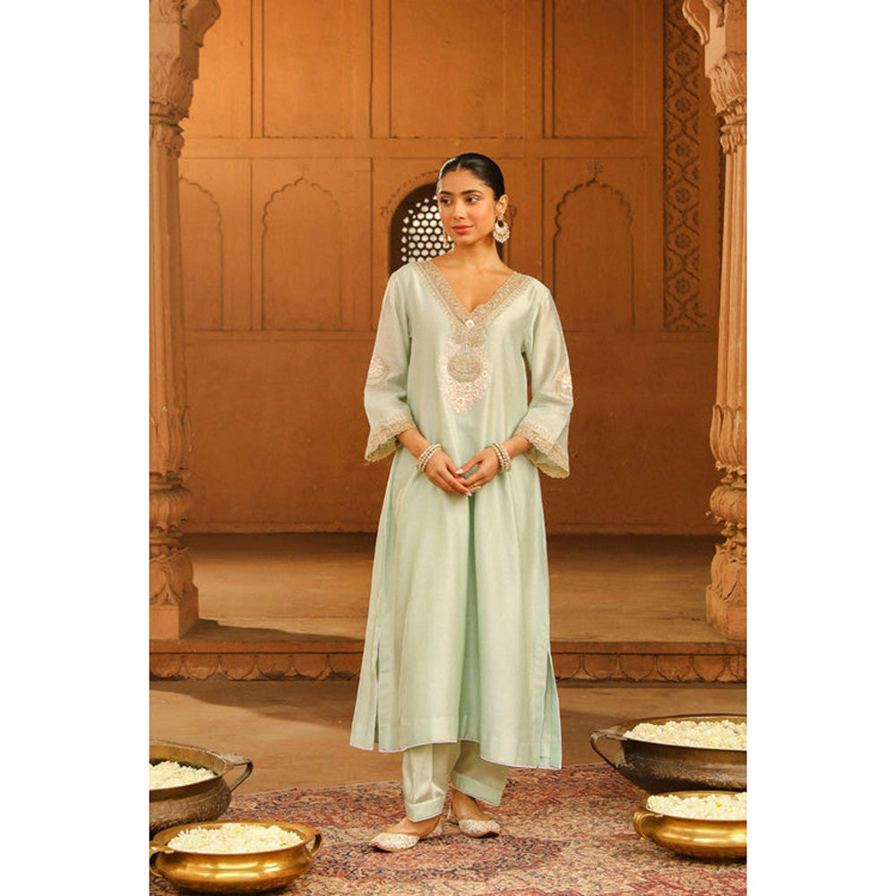 Sheetal Batra Sanvi - Misty Green Long Choga With Salwar And Dupatta