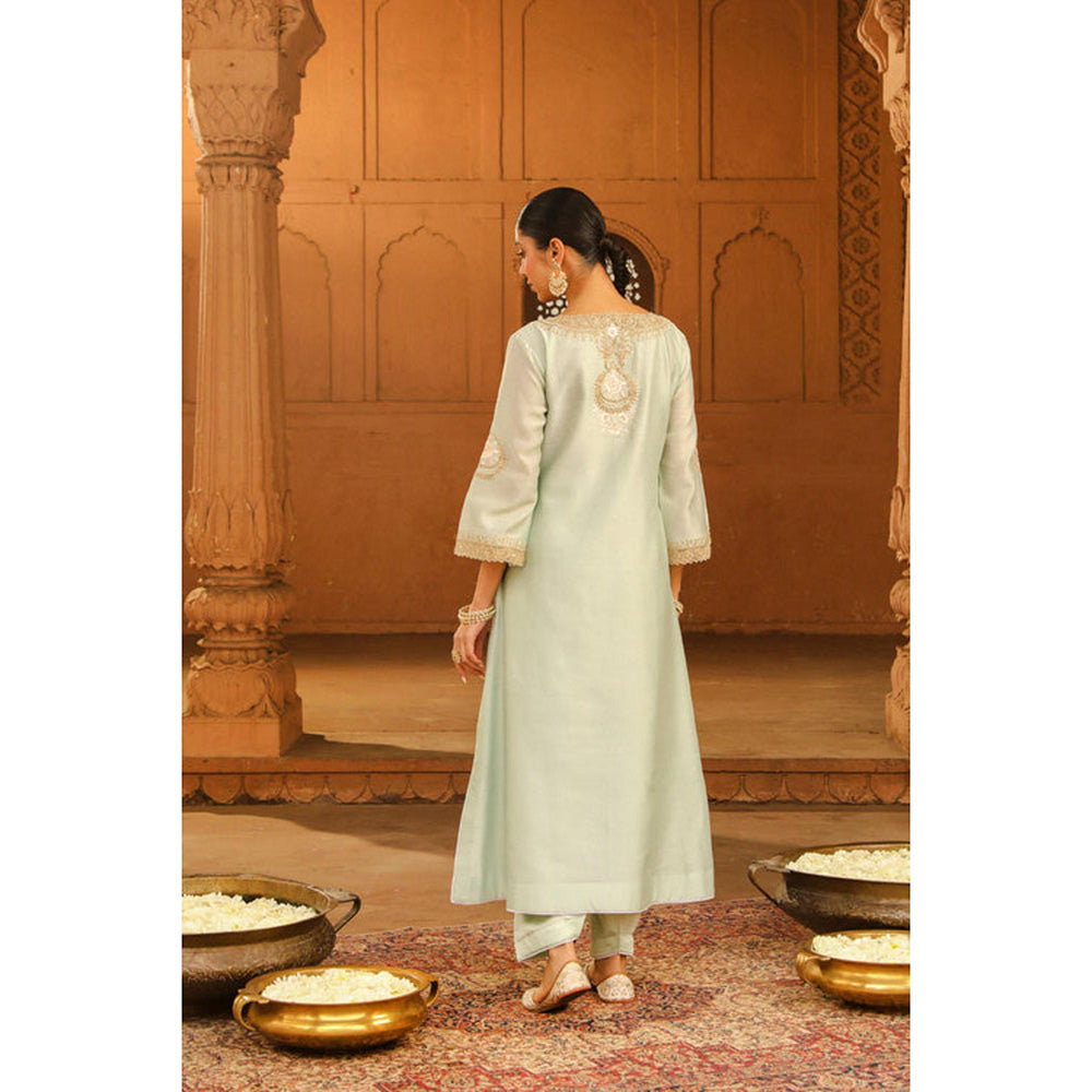 Sheetal Batra Sanvi - Misty Green Long Choga With Salwar And Dupatta