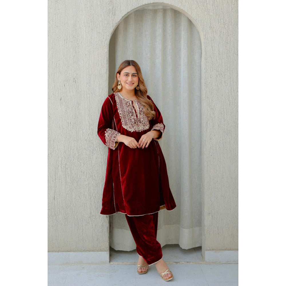 Sheetal Batra Nisreen - Silk Velvet Short Kalidaar Chauga With Salwar
