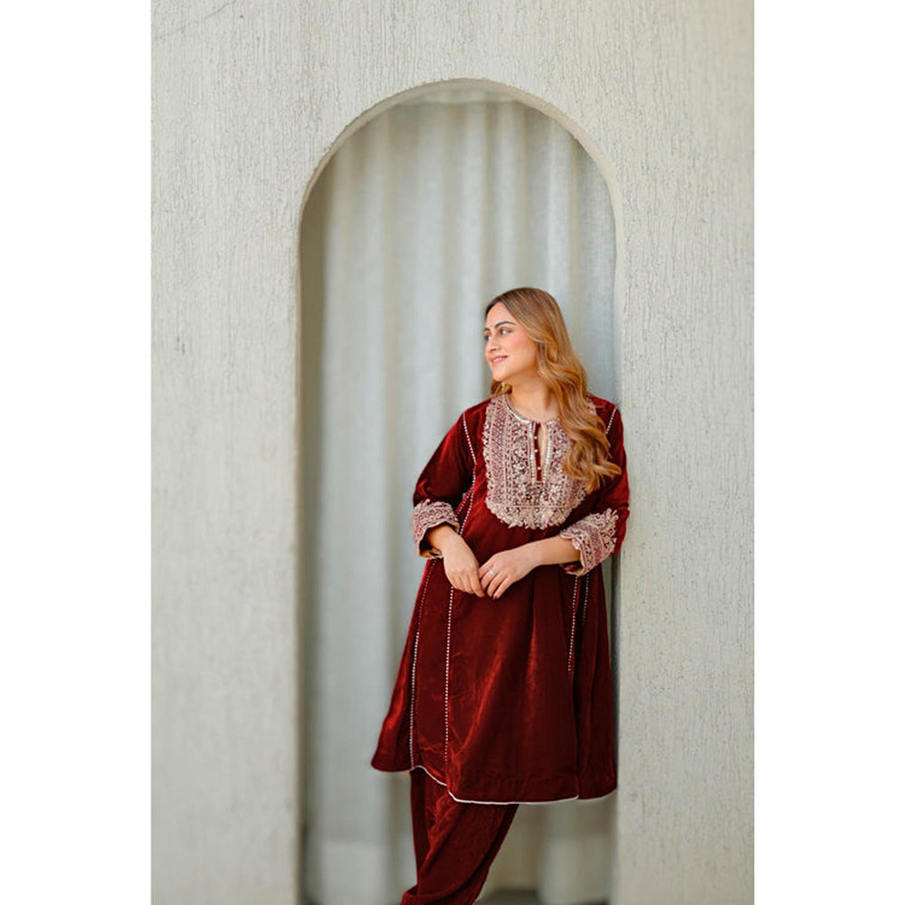 Sheetal Batra Nisreen - Silk Velvet Short Kalidaar Chauga With Salwar