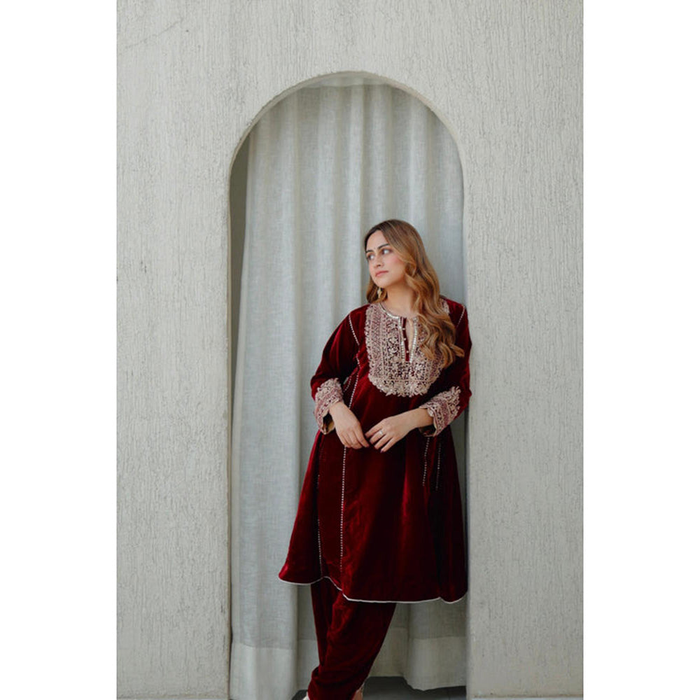 Sheetal Batra Nisreen - Silk Velvet Short Kalidaar Chauga With Salwar