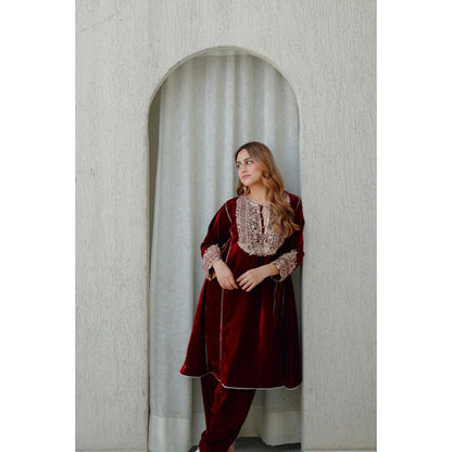 Sheetal Batra Nisreen - Silk Velvet Short Kalidaar Chauga With Salwar